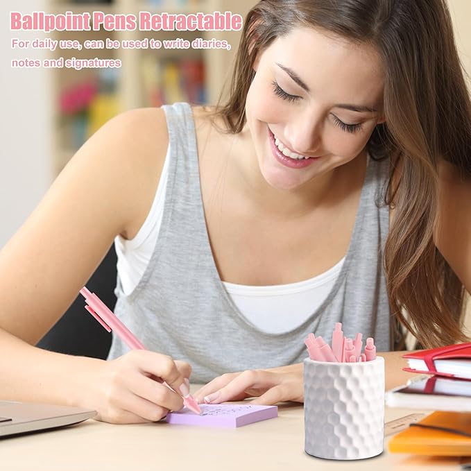 100 Pack Ballpoint Pens,Black Ink Retractable Ballpoint Pens,Comfortable Grip,Smooth Writing Pen,Medium Point 1.0mm Click Pen for Office, Home(Pink)