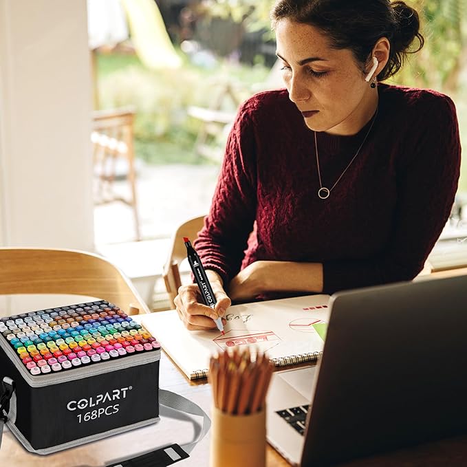 168 Colors Alcohol Markers Brush Tip Dual Tip Art Markers for Kids Marker Pens with Pen Holder and Carry Bag for Adult Coloring Painting Supplies Perfect for Painting, Coloring, Sketching and Drawing