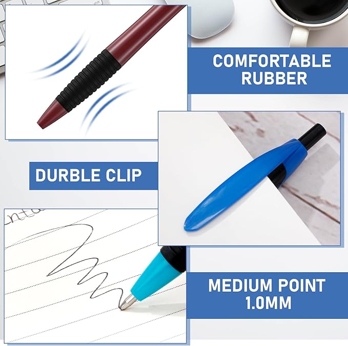 120 Pack Ballpoint Pens Bulk Retractable Ballpoint Pen 1.0mm Medium Point Black Ink Smooth Writing Soft Gripped No Smear for Teacher School Office Journaling Supplies, 6 Colors