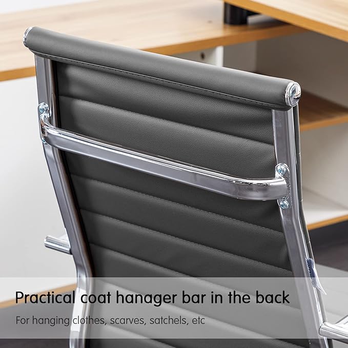 Home Office Chair Ribbed, Modern Leather Conference Room Chairs, Ergonomic Office Desk Chair, High Back Executive Computer Chair, Adjustable Swivel Chair with Arms (Grey)