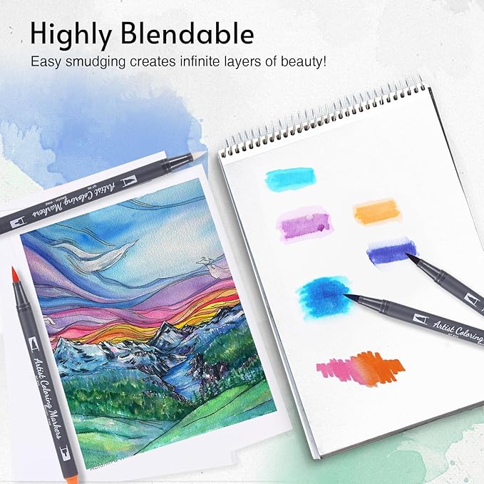 12 Colors Blendable Watercolor Markers Pens 2025 Upgrade Water Paint Set Double Tip Paint Pens with 1 Water Brush Pen Water Based Coloring Pens Drawing Markers Set with Brush Tip for Artists&Beginners