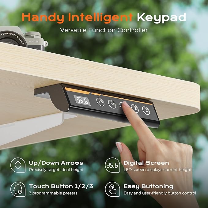 Huuger 55 x 28 Large Electric Standing Desk, Height Adjustable Desk, 27.6" Deep Desktop, Stand up Gaming Computer Office Desk with 2 Hooks, 3 Preset Heights, for Home Office, Natural