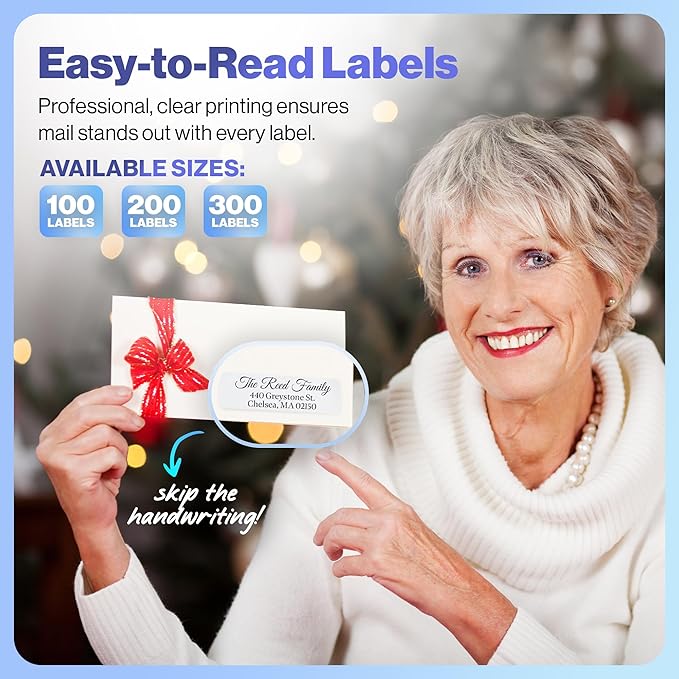 100 Personalized Address Labels - Glossy White Return Address Label 2.5" x 0.75'', Stylish Fonts for Envelopes & Packages, Customizable Labels for Home or Office Use