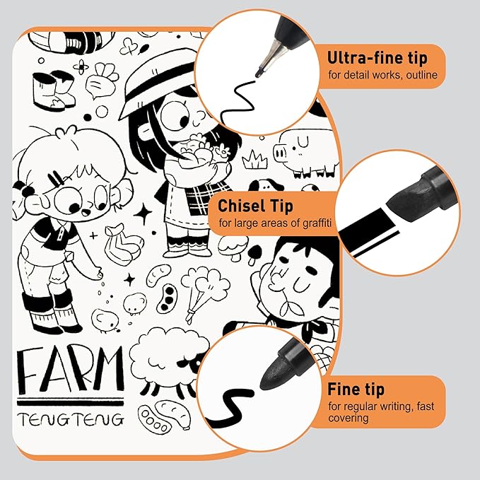 12 Black Permanent Markers with Bag - Waterproof Quick Drying Pens Set 8 Fine Tip, 2 Ultra Fine, 2 Chisel Tip Office Home School Supplies for Adults Writing Doodling Marking