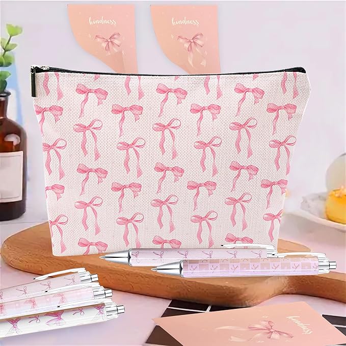 10PCS Pink Bows Ballpoint Pens Coquette Bow Ballpoint Pens Black Gel Ink Coquette Aesthetic Pens sticky notepad for Journaling Office Supplies