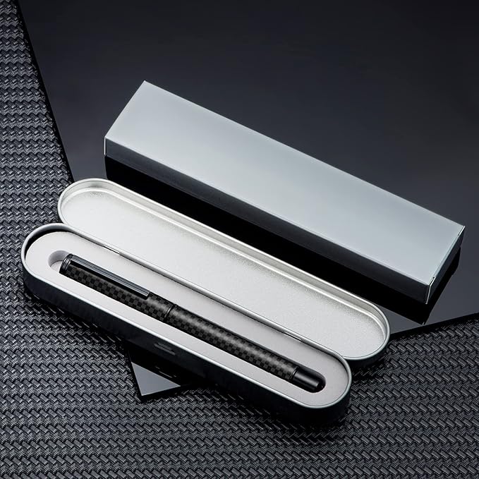 Hongdian Carbon Fiber Fountain Pen Fine Point, Slim Style with Converter and Metal Pen Case, The Light of Hope Serise