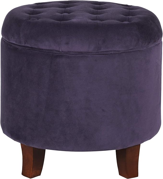 HomePop Home Decor | Upholstered Round Velvet Tufted Foot Rest Ottoman | Ottoman with Storage for Living Room & Bedroom | Decorative Home Furniture, Purple