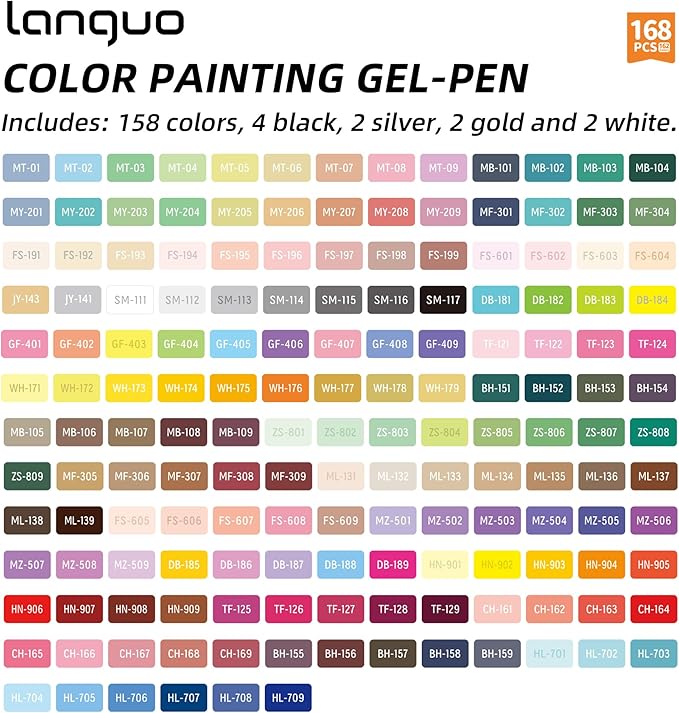 168 PCS Gel Pens for Adult Coloring Books, 162 Colors Gel Colored Pens Set with Travel Case, Perfect Gel Pens for Adult Drawing Doodling Journaling, Art Supplies and DIY Crafts