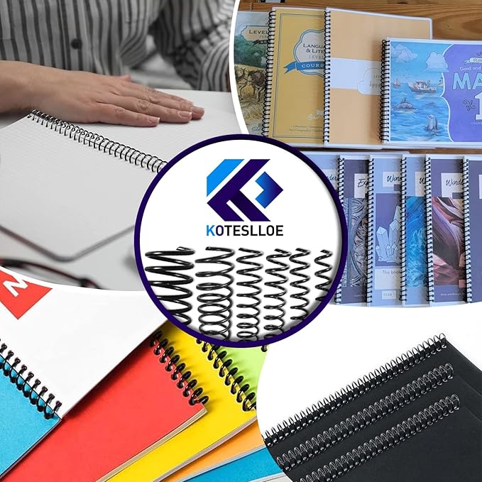 150 Pack Spiral Binding Coils, 4:1 Pitch Plastic Binding Coils Kit, 6 Different Sizes Spiral Coils for Binding 1/4", 5/16", 3/8", 1/2", 5/8", 3/4", Black Binding Spirals