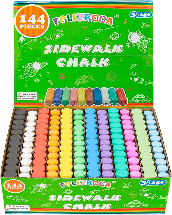 144PCS Washable Sidewalk Chalks Set in 12 Colors Non-Toxic Coloured Chalk Pavement for Kids Jumbo Chalk for Toddler Painting on Blackboard, Playground, Party