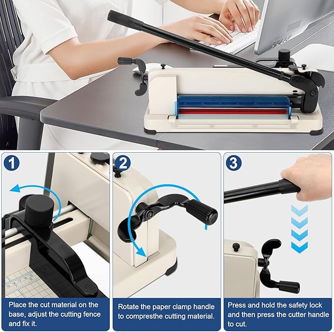 12 Inch Heavy Duty Paper Cutter,Guillotine Paper Cutter Heavy Duty for A4 Paper,Stack Paper Trimmer 400 Sheet Capacity,White A4 Guillotina para Papel for Office Home School.