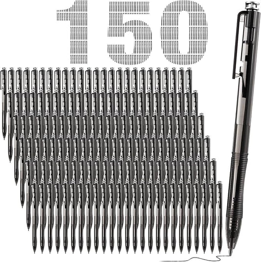 150 Pack Black Ballpoint Pens Bulk 1.0mm Ink Medium Point Retractable Rollerball Pens Smooth Writing Quick Dry No Smudge for Office, School, Journaling Medium Tip Ball Pen Set