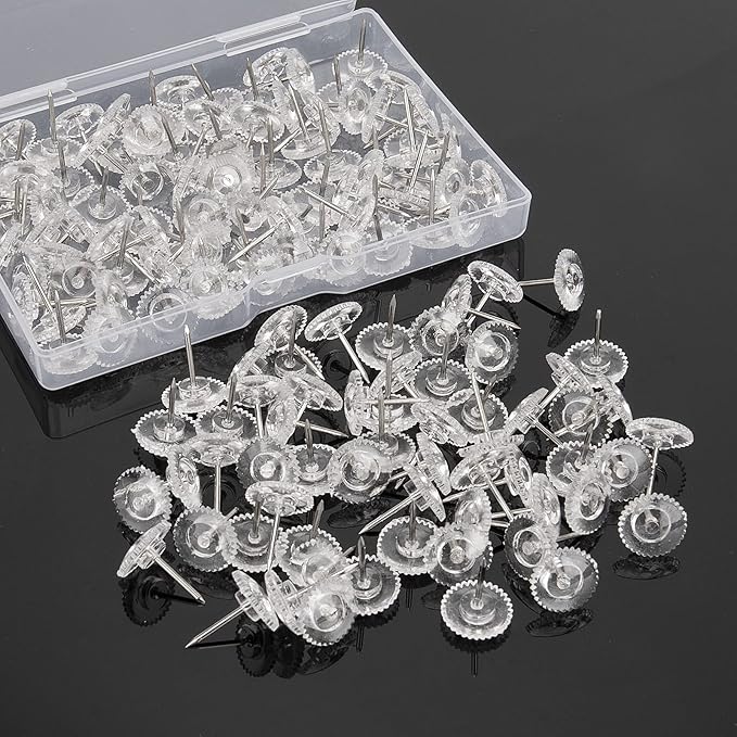 150PCS Clear Thumb Tacks - Standard Push Pins With Steel Points and Transparent Plastic Heads for Bulletin Boards, Crafts, and Office Organization