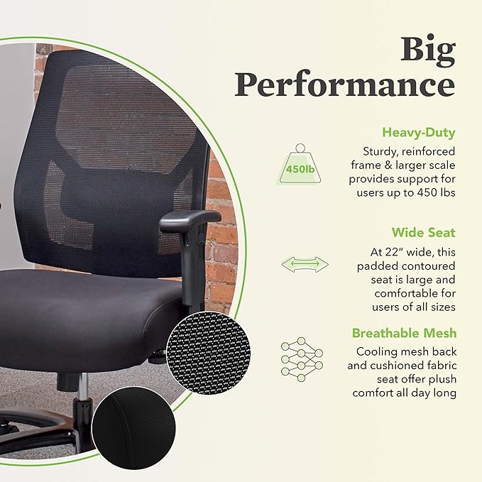HON Crio Big and Tall Office Chair, 450lbs Weight Capacity, Extra Wide Desk Chair, Heavy Duty Tilt Recline, Swivel Wheels, Comfortable for Long Hours