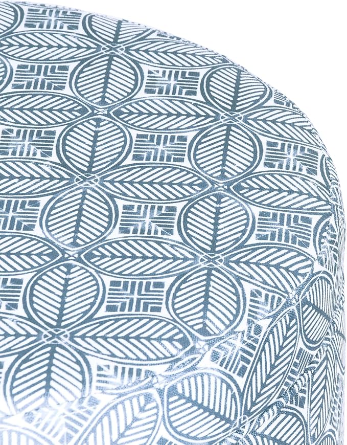 HomePop Upholstered Round Storage Ottoman|Homepop Home Décor|Upholstered Round Foot Rest Ottoman -Blue Indigo Print