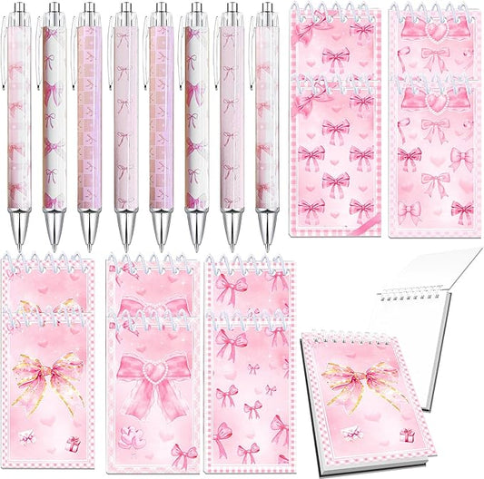 18 PCS Pink Bows Notebook Journal with Pen,Coquette Bow Pocket Notebook & Pen Set Include Ballpoint pen and Cute Small Notebook for Journaling Office Supplies