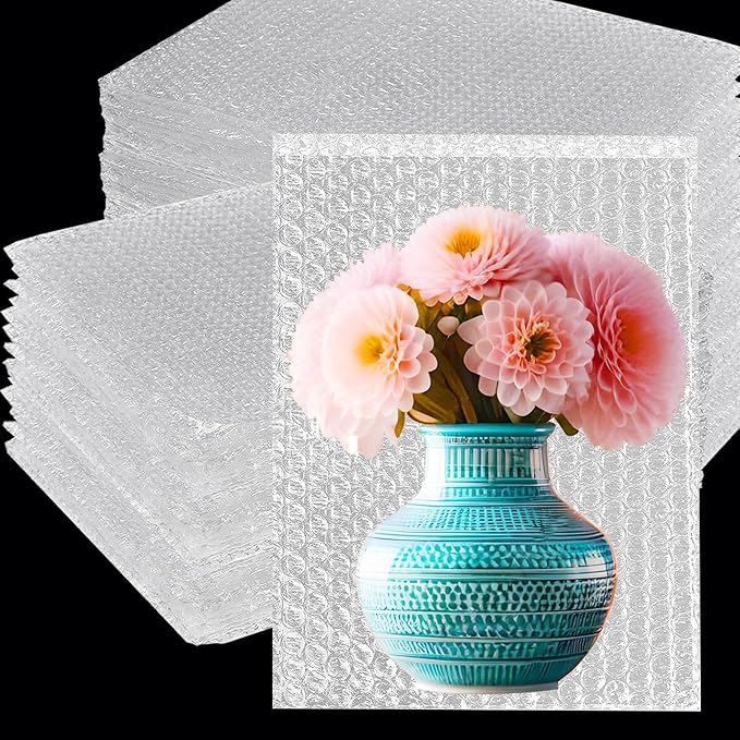 100PCS Clear Bubble Pouches Wrap Bags, 8 x 12 Inch Bubble Out Bag Pouch for Packing & Shipping, Double Layer Bubble Cushion Wrap Bags Protective Bubble Pouches Bags for Moving and Storage