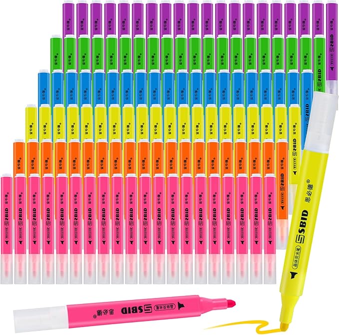 120 Pcs Highlighters Bulk 6 Assorted Colors Chisel Tip Pack Highlighter Set Fluorescent Highlighters Quick Drying Highlighter Markers Pens for School Classroom Office Home