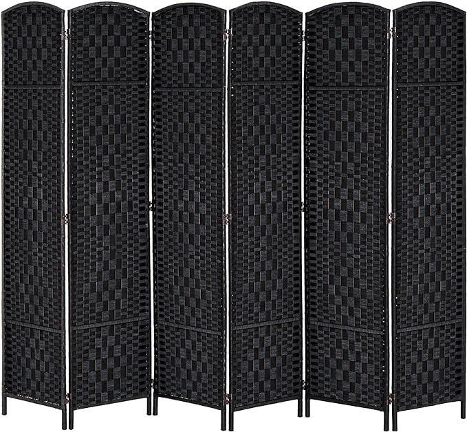 HOMCOM Room Divider, 6 Panel Folding Privacy Screen, 6FT Tall Portable Wicker Weave Partition Wall Divider for Bedroom, Home Office, Black