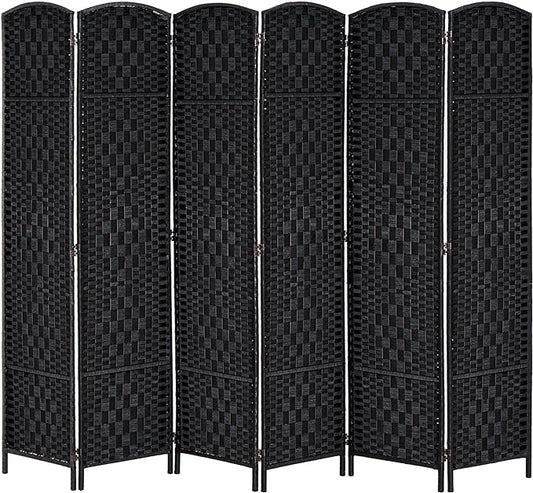 HOMCOM Room Divider, 6 Panel Folding Privacy Screen, 6FT Tall Portable Wicker Weave Partition Wall Divider for Bedroom, Home Office, Black
