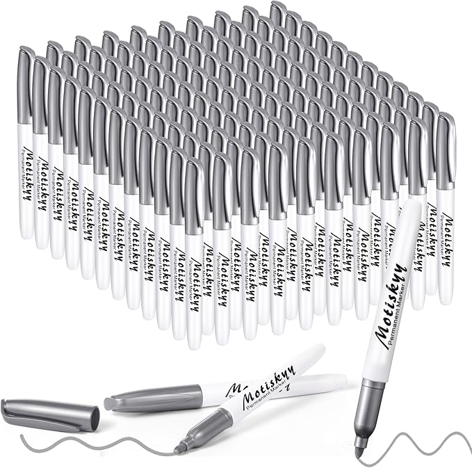 120 Pcs Metallic Permanent Markers Bulk: Silver Metallic Marker Pens Set with Fine Point Tips for Gift Card Making, Artist Illustration, Industrial Marking
