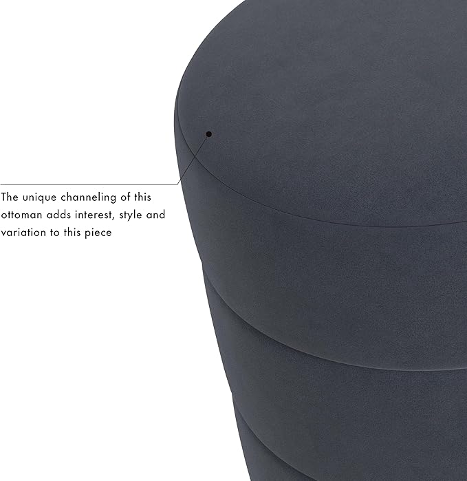 HomePop Upholstered Round Ottoman Home Décor|Foot Rest Ottoman - Steel Blue Velvet