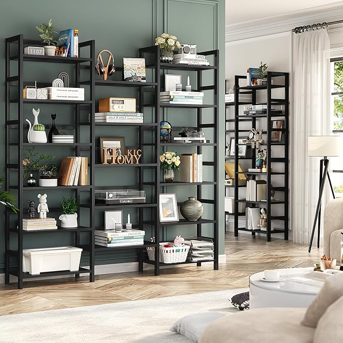 Homykic Bamboo Triple Wide Shallow Bookshelves and Bookcases, 6-Tier 6ft Tall Bookshelf with 17 Open Display Shelves, Super Large Freestanding Book Shelf for Home Office, Bedroom, Living Room, Black