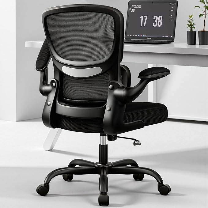 Home Office Desk Chair, Ergonomic Office Chair with Lumbar Support and Adjustable Armrests, Office Chair, Breathable Mesh Mid Back Computer Chair, Modern Comfy Desk Chair