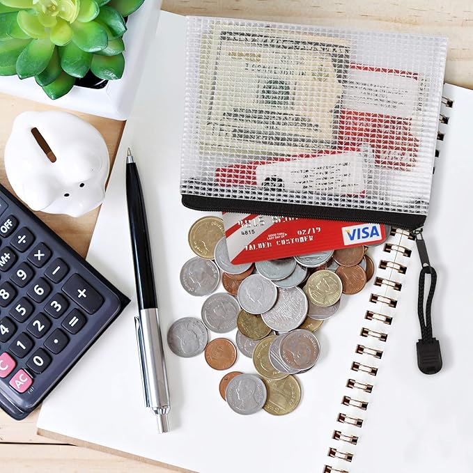 12 Pcs Plastic Mesh Zip File Bags, Waterproof Tear-Resistant Document File Folders, B8 Size Zipper Documents Pouch Document Organizer Bags for School Office Home Travel Storage(5×4.1 Inch)