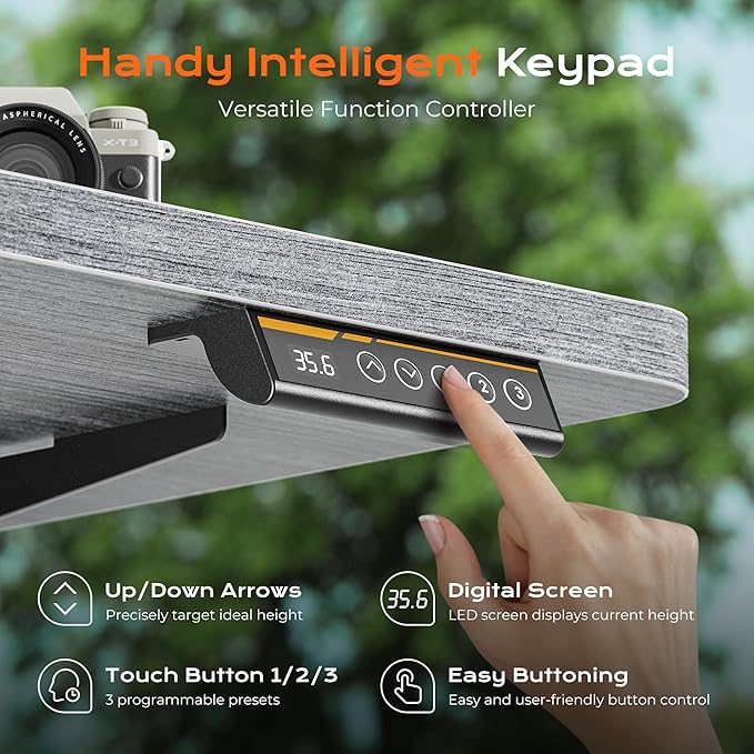 Huuger 63 x 28 Large Electric Standing Desk, Height Adjustable Computer Desk, 27.6" Deep Desktop, Stand up Gaming Office Table with 2 Hooks, 3 Preset Heights, for Home Office, Grey