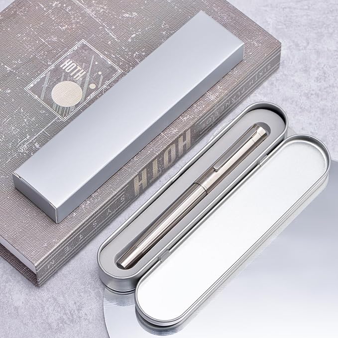 Hongdian T1 Titanium Fountain Pen, Iridium Fine Soft Nib Chinese Knot Carving with Converter and Metal Case Set