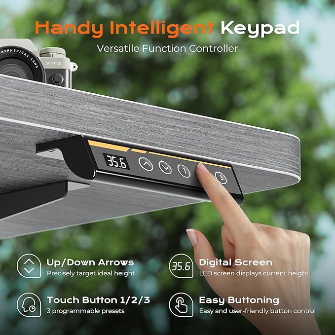 Huuger 48 x 28 Large Electric Standing Desk, Height Adjustable Desk, 27.6" Deep Desktop, Stand up Gaming, 2 Hooks, 3 Preset Heights, for Home Office, Grey