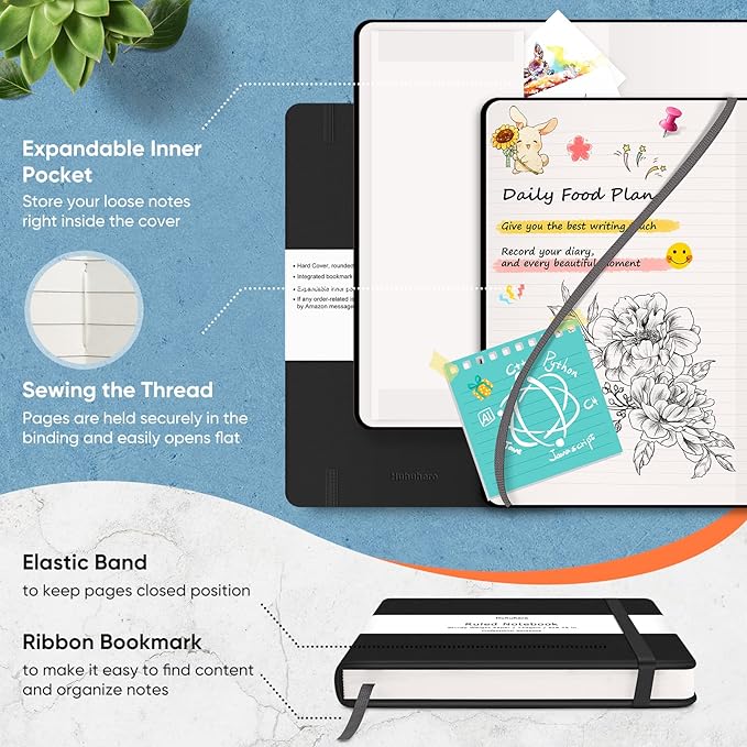 Huhuhero Lined Journal Notebook, 20 Pack Hardcover College Ruled Notebooks for Work School Note Taking, 120 Gsm Thick Paper Journals for Writing, Office School Supplies, 5"×8.25", Black