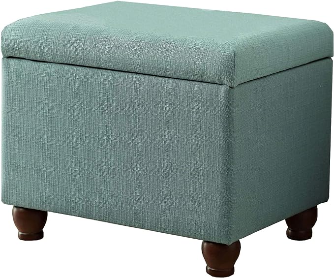 Home Decor | Upholstered MediumRectangular Storage Ottoman | Hinged Lid Ottoman with Storage for Living Room & Bedroom, Aqua Linen