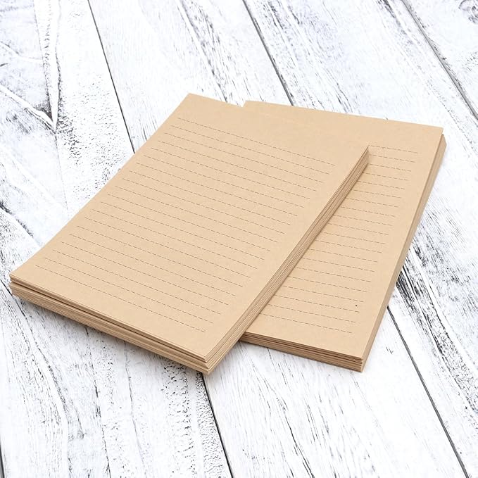 100Pcs Vintage Kraft A5 Lined Letter Paper Retro Writing Paper for Home Office Stationary1