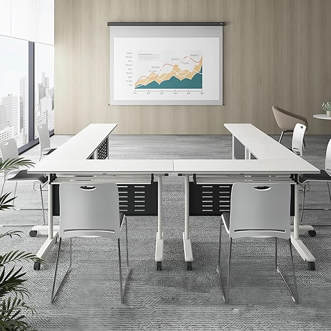 10Pack Conference Room Table, Folding Conference Table for Office Classroom, Mobile Training Tables with Casters Silent Wheels, Large Rectangular Convertible Modular Seminar Tables (L70.9in)