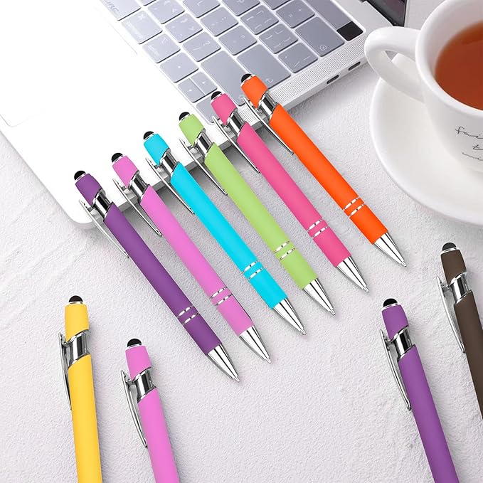 12 PCS 2 in 1 Stylus Ballpoint Pen with Stylus Tip, 1.0 mm Black Ink Metal Pen Stylus Pen for Touch Screens (Silver & Mix - 2)