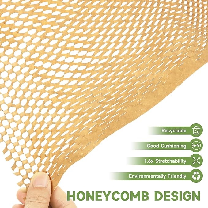Honeycomb Packing Paper Wrap 15''x600', Substitute Alternative for Bubble Cushioning Wrap for Moving Shipping Packaging, Recyclable Moving Supplies with 48 Fragile Sticker Labels