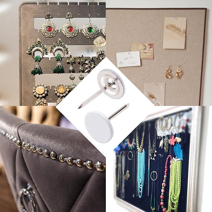 100Pcs Flat Head Upholstery Tacks Home Furniture Decor Tacks Upholstery Nails Flat Push Pins Flats Thumb Tacks White (11mmx17mm)