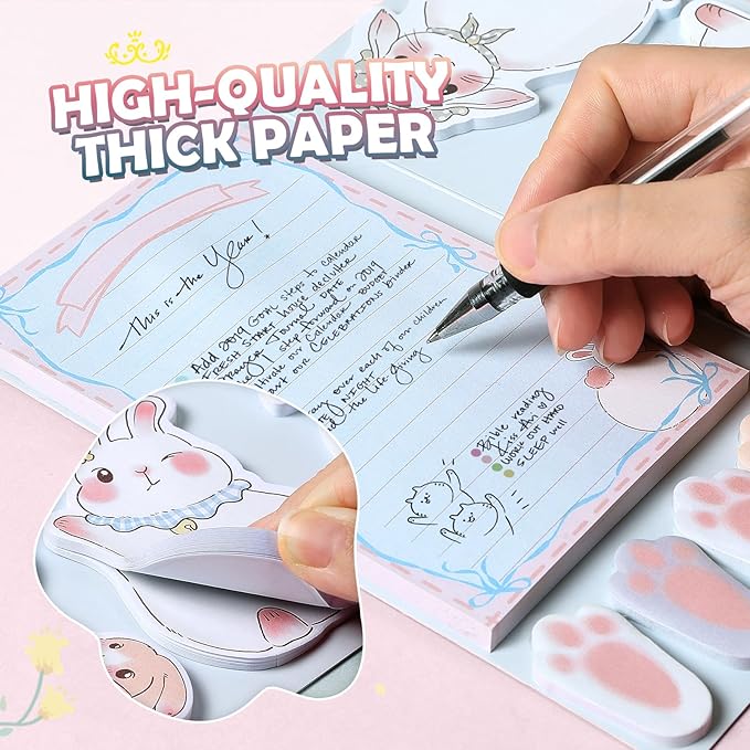 Hommie Cute Sticky Notes Set, Sticky Notes Set Planner Dividers, Easter Bunny Self-Stick Memo Pads with Animal Divider Tabs, Bundle Writing Designs for Office, School, Easter Party Supplies