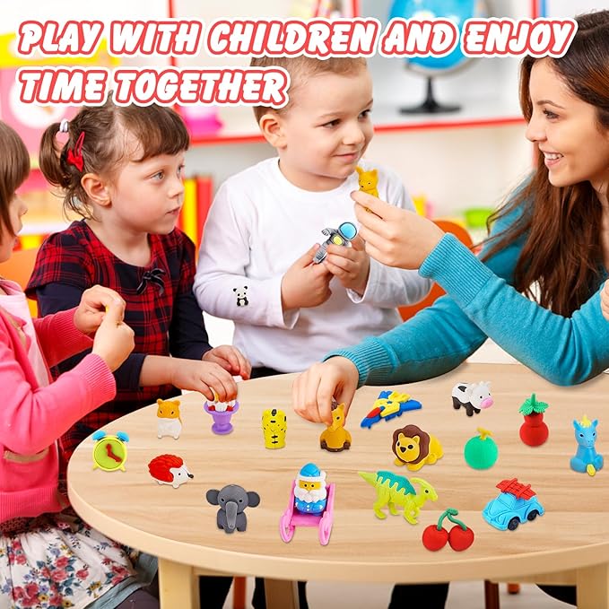 150Pcs Animal Erasers Bulk Cute Food Erasers Desk Pets Kids Puzzle Eraser Take Apart Cool 3D Eraser Mini Fun Party Favors for School Supplies Classroom Rewards Easter Egg Fillers Gifts