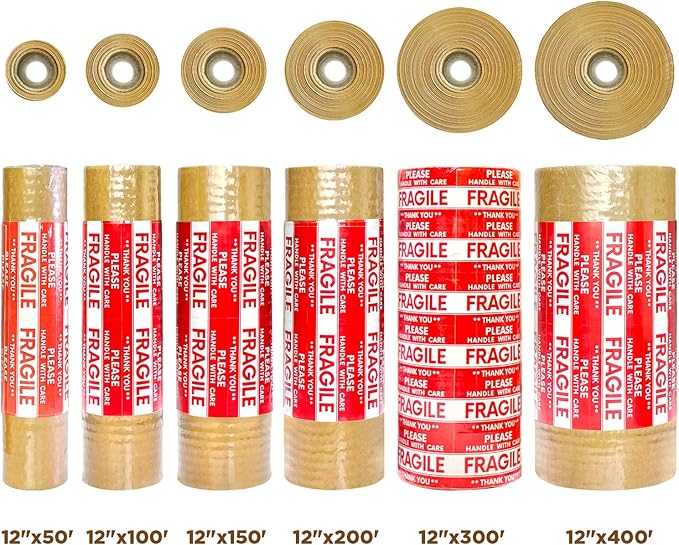 Honeycomb Packing Paper, 12"x200' Black | Perforated Honeycomb Packing Paper Recyclable Moving Supplies for Shipping & Moving | Plastic-Free Alternative to Bubble Cushion Wrap with 36 Fragile Stickers