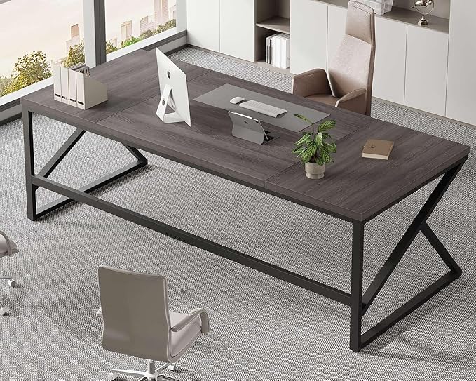 HSH Extra Long Home Office Desk, Industrial Metal Wood Computer Desk, Large PC Laptop Table for Two Person Executive Writing Work Study Gaming, Bedroom Living Room Dual Monitor Desk, Dark Gray,78 Inch