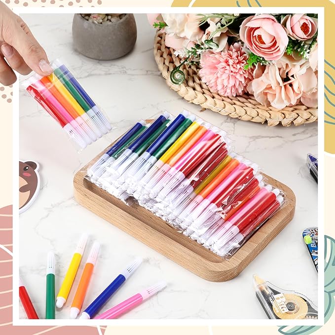 144 Pcs Mini Markers Colored Pen 3.4 Inch Vibrant Colors Portable Short Colored Markers Assorted Multicolor Watercolor Marker Pen for Kids and Adult Glass Office School Supplies (6 Colors)