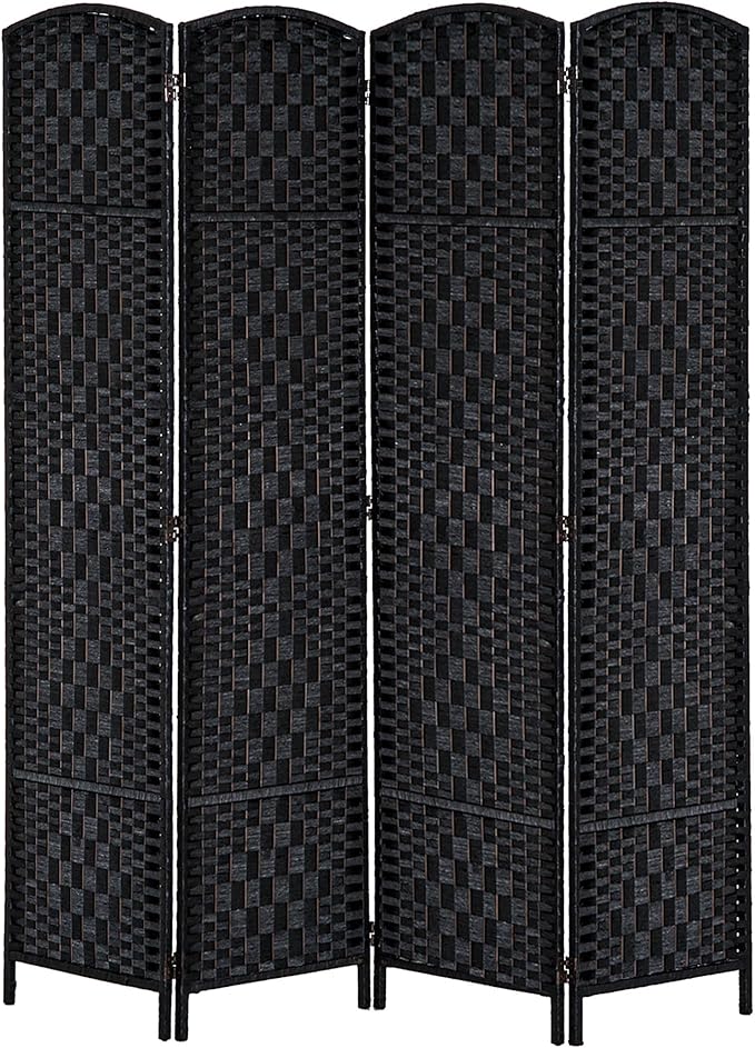 HOMCOM Room Divider 4 Panels Folding Privacy Screen 6FT Tall Portable Wicker Weave Partition Wall Divider for Bedroom Home Office, Black