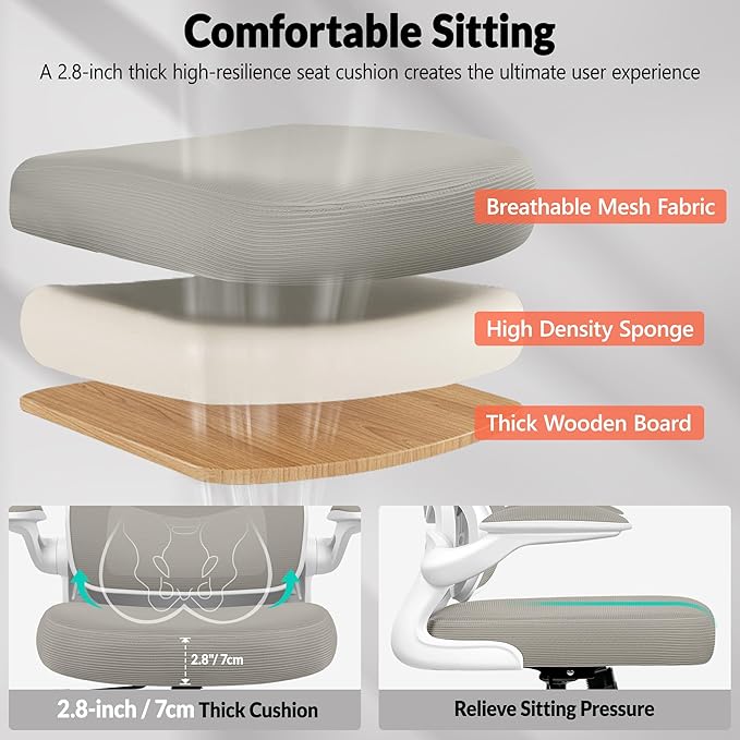 Home Office Desk Chair, Ergonomic Office Chair with Lumbar Support and Adjustable Armrests, Rocking Office Chair, Breathable Mesh Mid Back Computer Chair, Modern Comfy Desk Chair