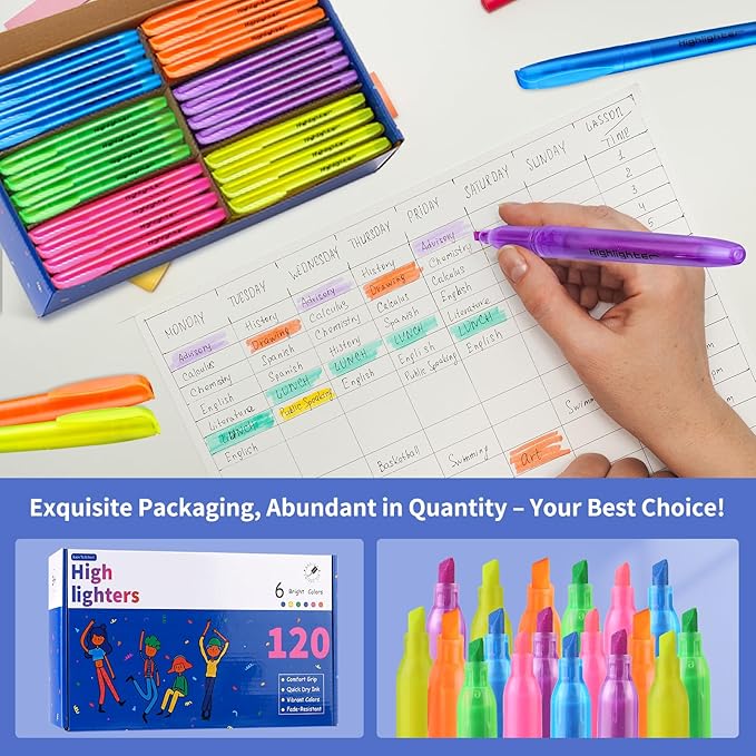 Highlighters Assorted Colors, 240 Pack Highlighters Bulk : No Bleed & Dry-Quickly, Highlighter Set : Chisel Tip & 6 Bright Colors, Highlighter Markers for school | college | office supplies