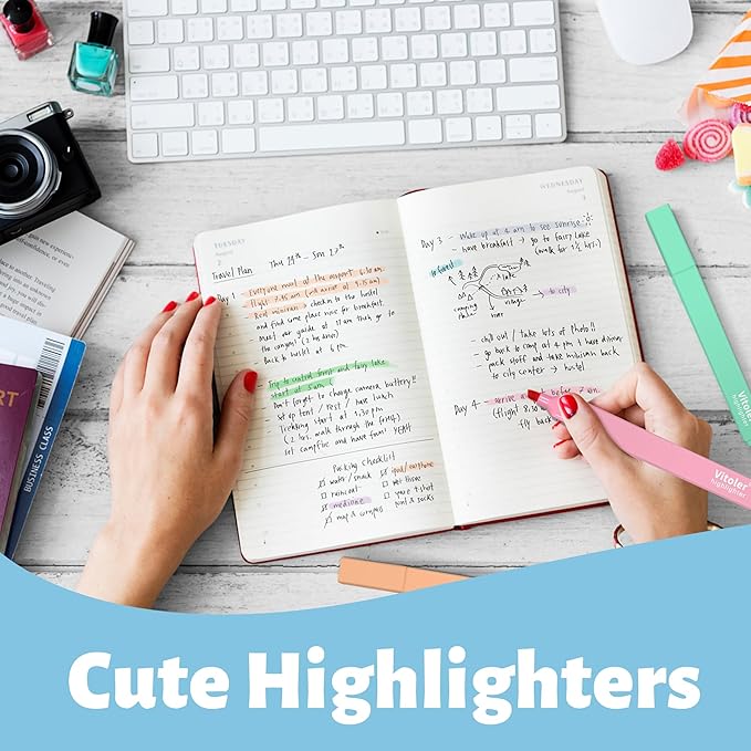 Highlighters,10Pcs Bible Highlighters,Chisel Tip Bible Markers,Pastel Purple Highlighter for Journaling Planner Notes School Supplies, assorted colors no bleed Pens