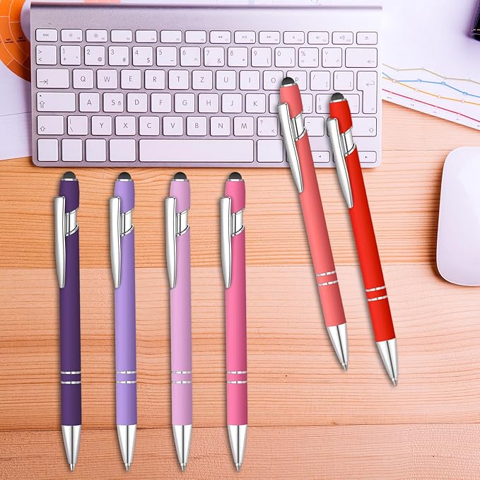 12 Pcs Blue Ink Ballpoint Pen with Stylus Tip, 1.0 mm Metal Pen Stylus Pen for Touch Screens, 2 in 1 Thank You Pen Gift for Friends, Colleagues, Coworker, Office, Family(Multi Pink)