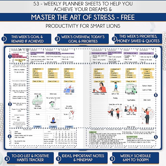 Hourly Planner - Undated Daily, Weekly & Monthly Planner with Budget Section | A 12 Month Journey to Increase Productivity & Happiness | Life Organizer & Gratitude Journal - Vertical Format